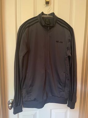 adidas Men's Dark Gray Lightweight Track Jacket with Three Stripes